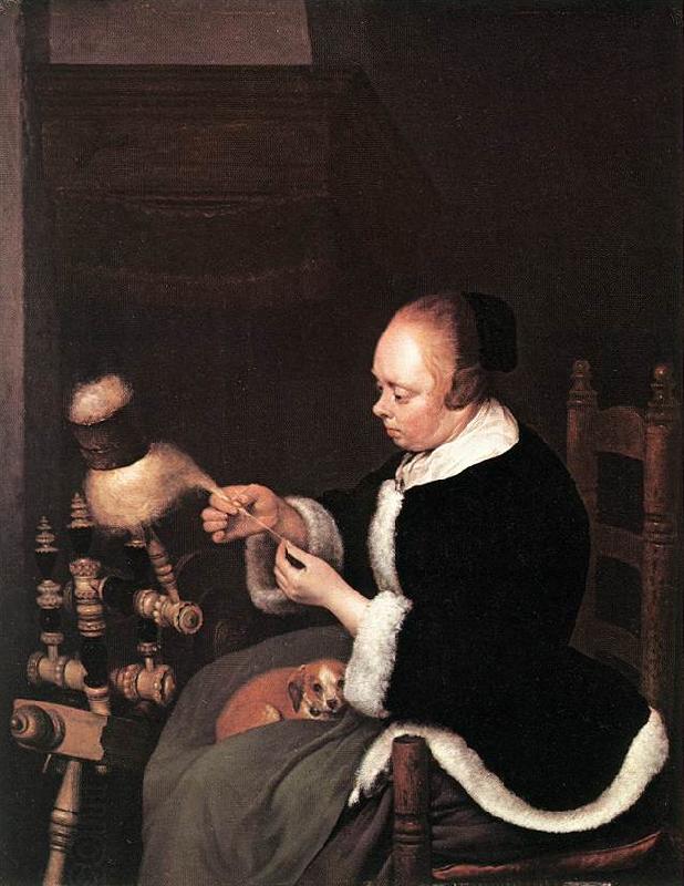 TERBORCH, Gerard A Woman Spinning at oil painting picture